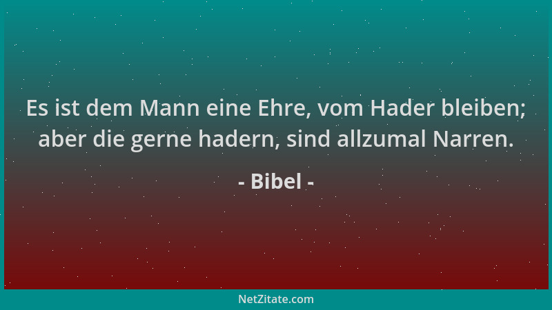 Bibel - Es ist dem Mann eine Ehre, vom Hader bleiben; aber die gerne hadern, sind allzumal Narren....