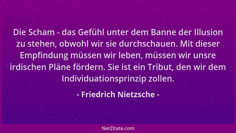 Friedrich Nietzsche - Die Scham - das Gefühl unter dem Banne der Illusion zu stehen, obwohl wir sie durchschauen. Mit diese...