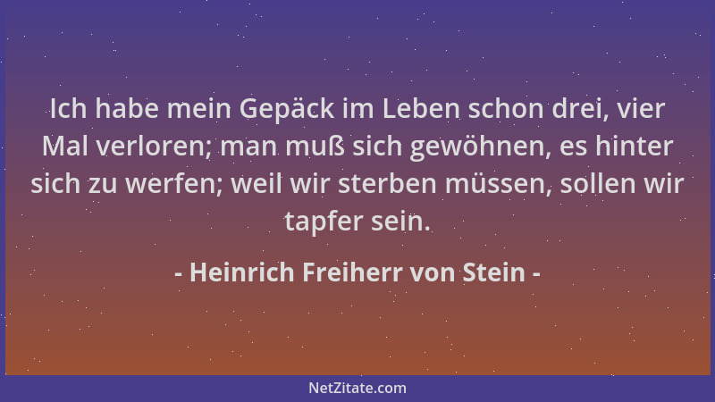 Heinrich Freiherr von Stein - Ich habe mein Gepäck im Leben schon drei, vier Mal verloren; man muß sich gewöhnen, es hinter...