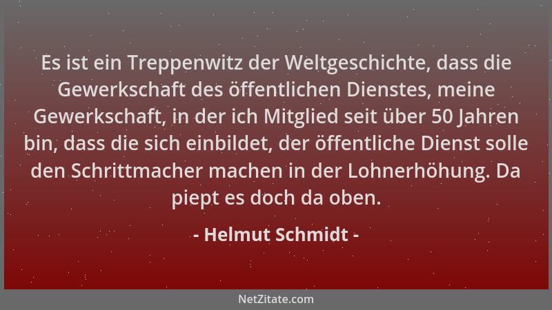 Helmut Schmidt - Es ist ein Treppenwitz der Weltgeschichte, dass die Gewerkschaft des öffentlichen Dienstes, meine Gewerksc...