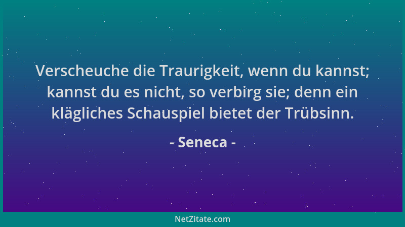 Seneca - Verscheuche die Traurigkeit, wenn du kannst; kannst du es nicht, so verbirg sie; denn ein klägliches Schauspiel bi...