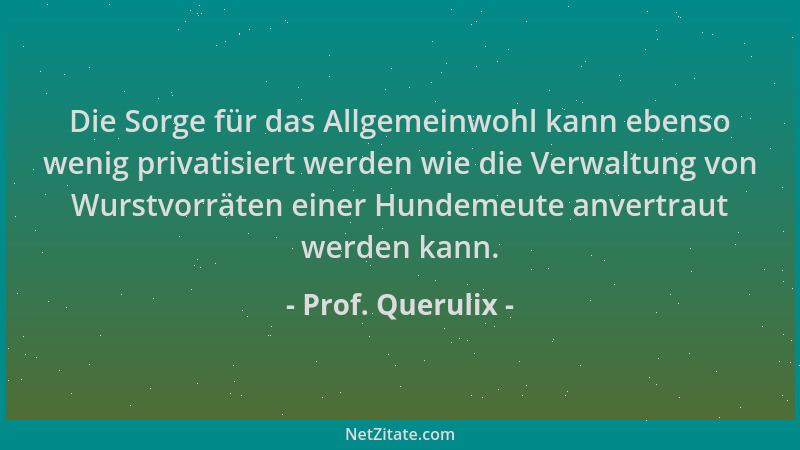 Prof. Querulix - Die Sorge für das Allgemeinwohl kann ebenso wenig privatisiert werden wie die Verwaltung von Wurstvorräten...