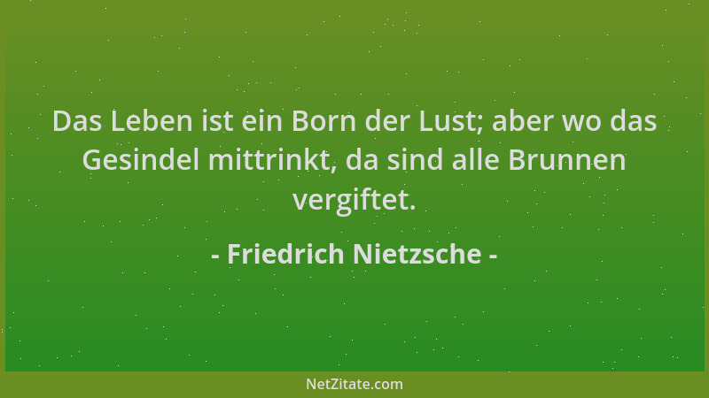 Friedrich Nietzsche - Das Leben ist ein Born der Lust; aber wo das Gesindel mittrinkt, da sind alle Brunnen vergiftet....