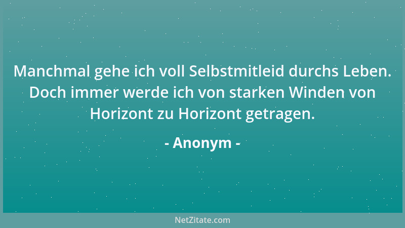 Anonym - Manchmal gehe ich voll Selbstmitleid durchs Leben. Doch immer werde ich von starken Winden von Horizont zu Horizon...