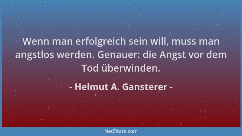 Helmut A. Gansterer - Wenn man erfolgreich sein will, muss man angstlos werden. Genauer: die Angst vor dem Tod überwinden....