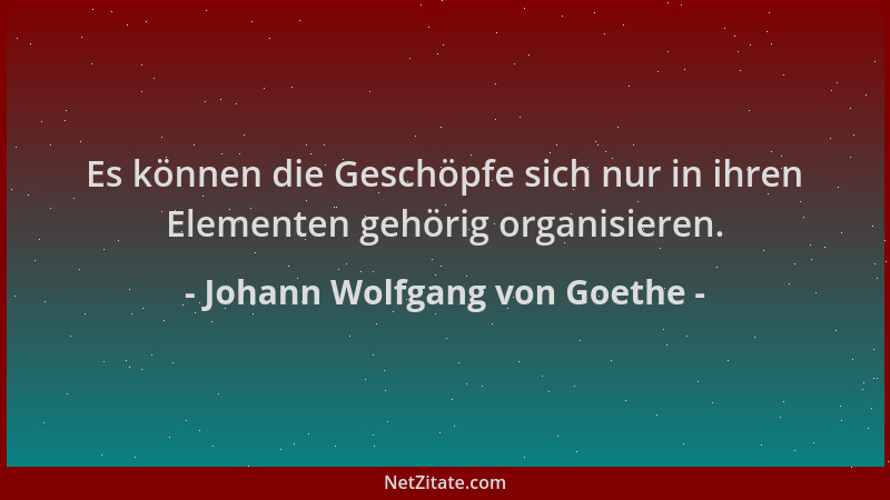 Johann Wolfgang von Goethe - Es können die Geschöpfe sich nur in ihren Elementen gehörig organisieren....