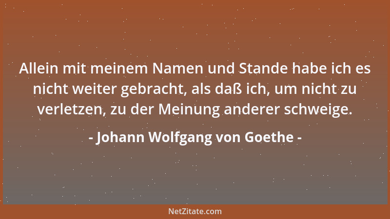Johann Wolfgang von Goethe - Allein mit meinem Namen und Stande habe ich es nicht weiter gebracht, als daß ich, um nicht zu...