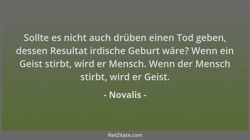 Novalis - Sollte es nicht auch drüben einen Tod geben, dessen Resultat irdische Geburt wäre? Wenn ein Geist stirbt, wird er...