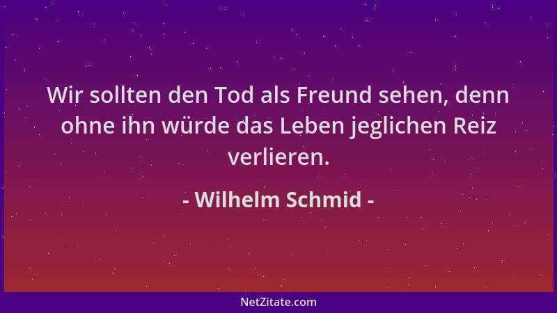 Wilhelm Schmid - Wir sollten den Tod als Freund sehen, denn ohne ihn würde das Leben jeglichen Reiz verlieren....