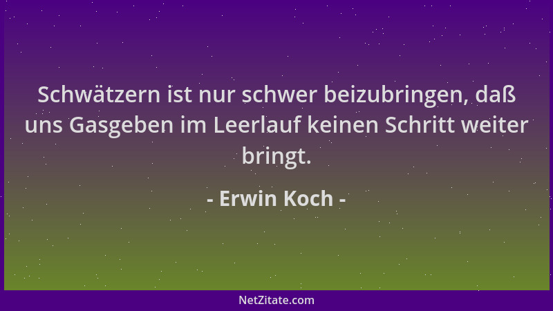 Erwin Koch - Schwätzern ist nur schwer beizubringen, daß uns Gasgeben im Leerlauf keinen Schritt weiter bringt....