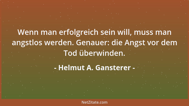 Helmut A. Gansterer - Wenn man erfolgreich sein will, muss man angstlos werden. Genauer: die Angst vor dem Tod überwinden....