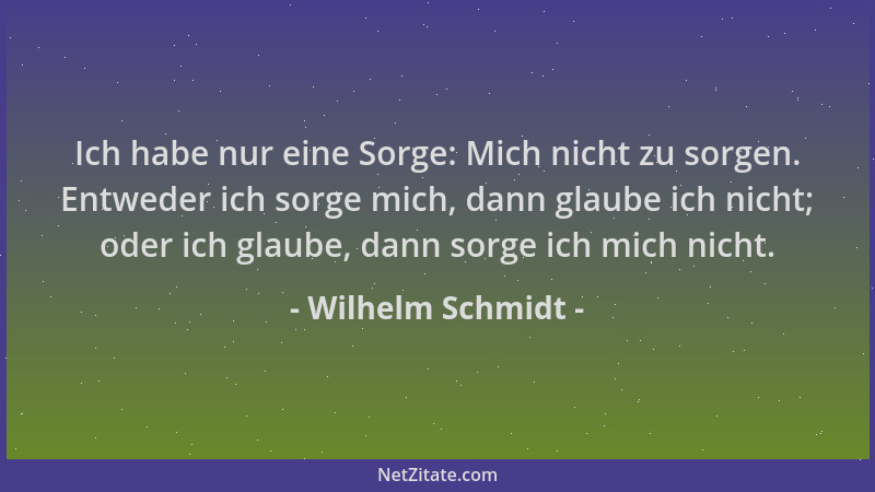 Wilhelm Schmidt - Ich habe nur eine Sorge: Mich nicht zu sorgen. Entweder ich sorge mich, dann glaube ich nicht; oder ich g...