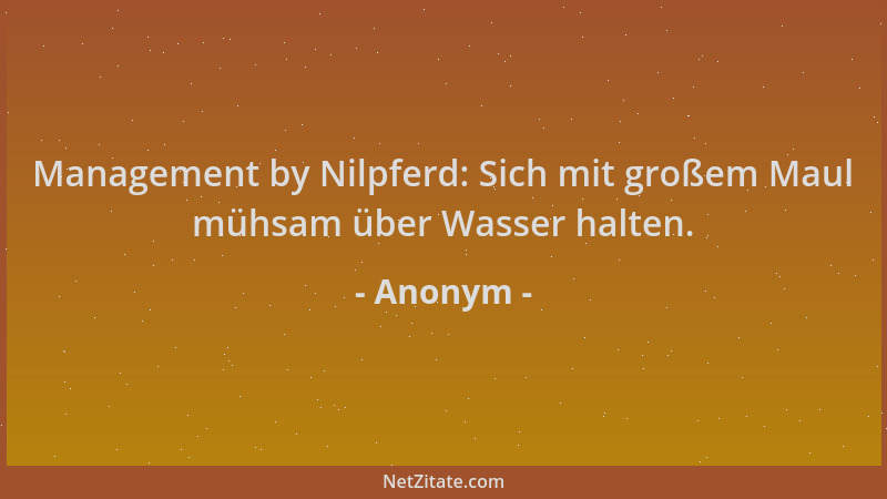 Anonym - Management by Nilpferd: Sich mit großem Maul mühsam über Wasser halten....