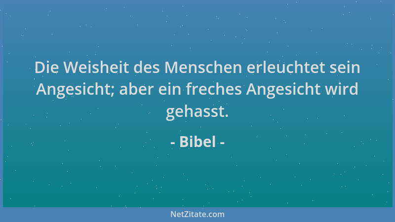Bibel - Die Weisheit des Menschen erleuchtet sein Angesicht; aber ein freches Angesicht wird gehasst....