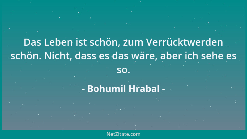 Bohumil Hrabal - Das Leben ist schön, zum Verrücktwerden schön. Nicht, dass es das wäre, aber ich sehe es so....
