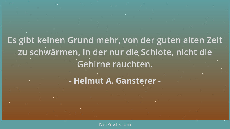 Helmut A. Gansterer - Es gibt keinen Grund mehr, von der guten alten Zeit zu schwärmen, in der nur die Schlote, nicht die G...