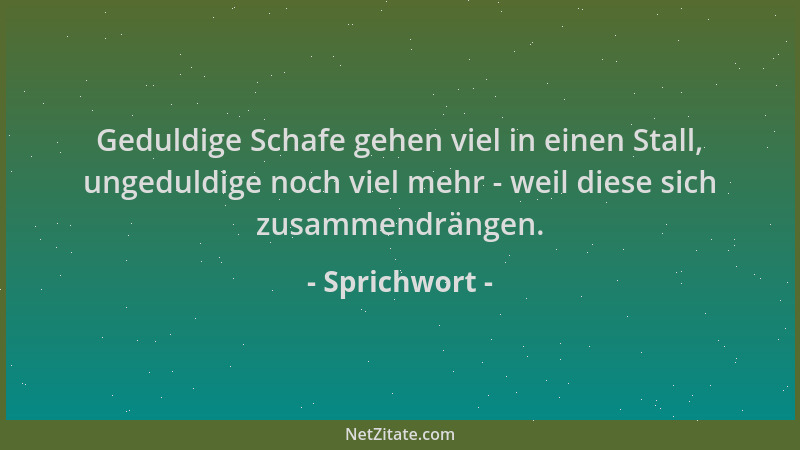 Sprichwort - Geduldige Schafe gehen viel in einen Stall, ungeduldige noch viel mehr - weil diese sich zusammendrängen....
