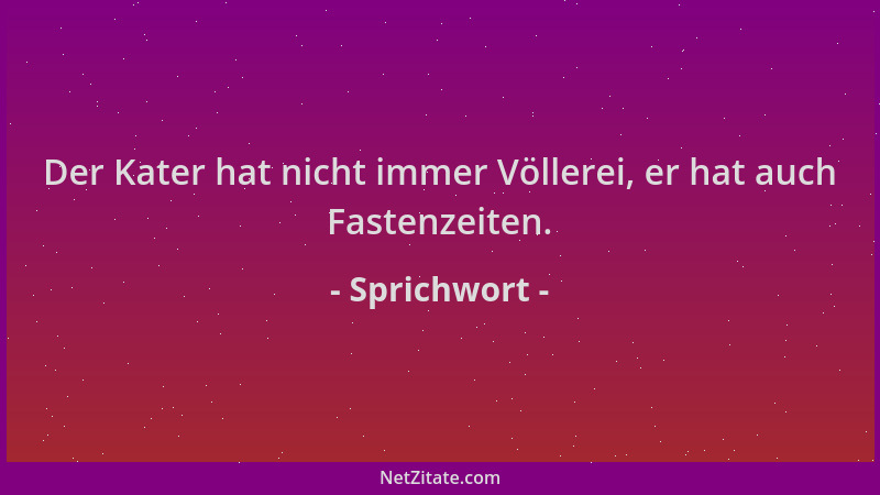 Sprichwort - Der Kater hat nicht immer Völlerei, er hat auch Fastenzeiten....