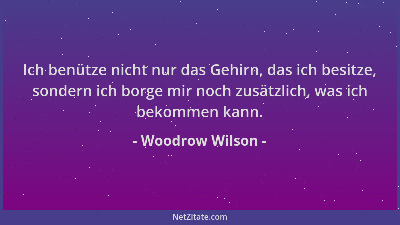 Woodrow Wilson - Ich benütze nicht nur das Gehirn, das ich besitze, sondern ich borge mir noch zusätzlich, was ich bekommen...