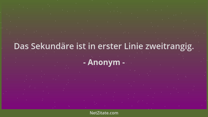 Anonym - Das Sekundäre ist in erster Linie zweitrangig....