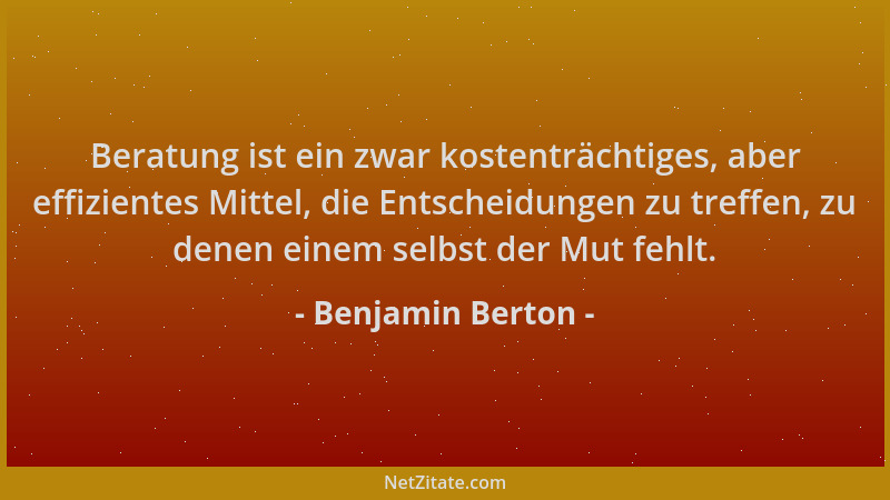 Benjamin Berton - Beratung ist ein zwar kostenträchtiges, aber effizientes Mittel, die Entscheidungen zu treffen, zu denen...