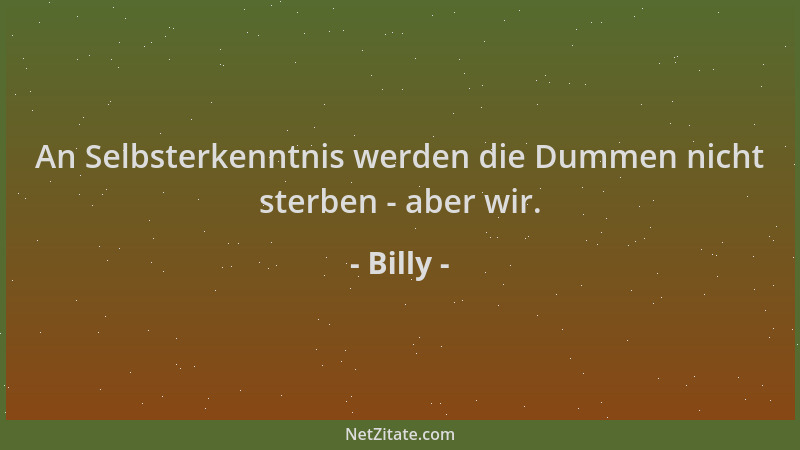 Billy - An Selbsterkenntnis werden die Dummen nicht sterben - aber wir....