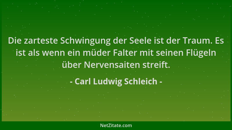 Carl Ludwig Schleich - Die zarteste Schwingung der Seele ist der Traum. Es ist als wenn ein müder Falter mit seinen Flügeln...