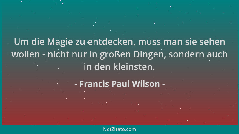Francis Paul Wilson - Um die Magie zu entdecken, muss man sie sehen wollen - nicht nur in großen Dingen, sondern auch in de...