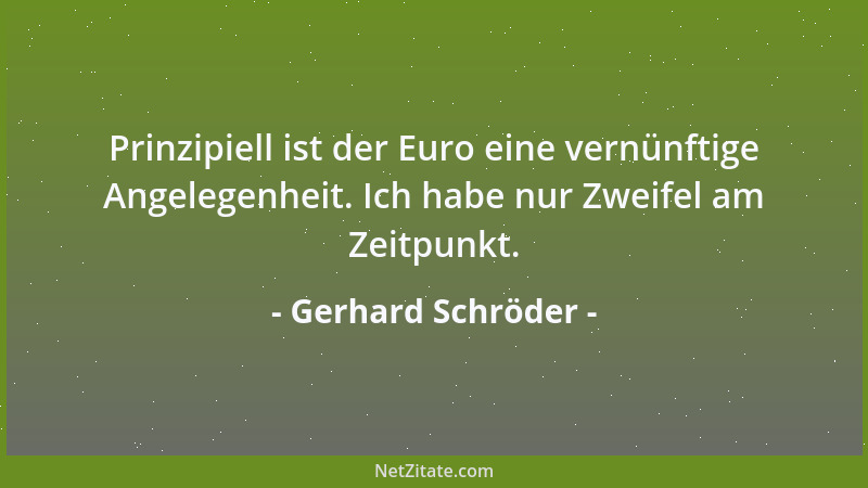Gerhard Schröder - Prinzipiell ist der Euro eine vernünftige Angelegenheit. Ich habe nur Zweifel am Zeitpunkt....