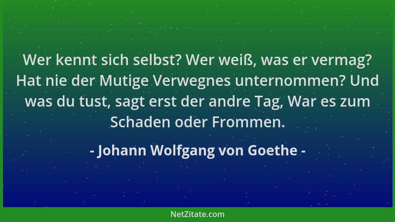 Johann Wolfgang von Goethe - Wer kennt sich selbst? Wer weiß, was er vermag? Hat nie der Mutige Verwegnes unternommen? Und...