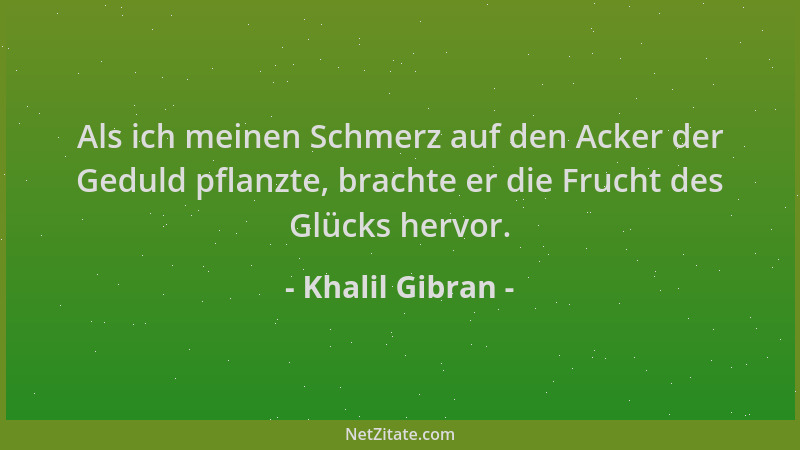 Khalil Gibran - Als ich meinen Schmerz auf den Acker der Geduld pflanzte, brachte er die Frucht des Glücks hervor....