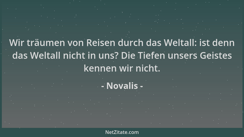 Novalis - Wir träumen von Reisen durch das Weltall: ist denn das Weltall nicht in uns? Die Tiefen unsers Geistes kennen wir...