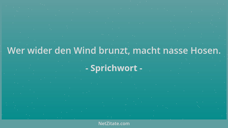 Sprichwort - Wer wider den Wind brunzt, macht nasse Hosen....