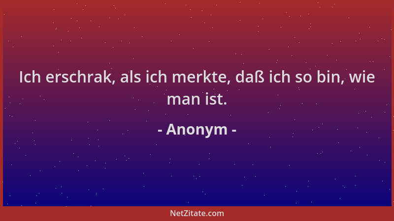 Anonym - Ich erschrak, als ich merkte, daß ich so bin, wie man ist....