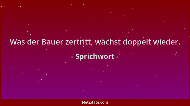 Sprichwort - Was der Bauer zertritt, wächst doppelt wieder....