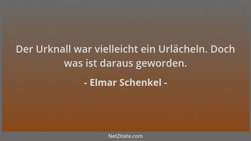 Elmar Schenkel - Der Urknall war vielleicht ein Urlächeln. Doch was ist daraus geworden....