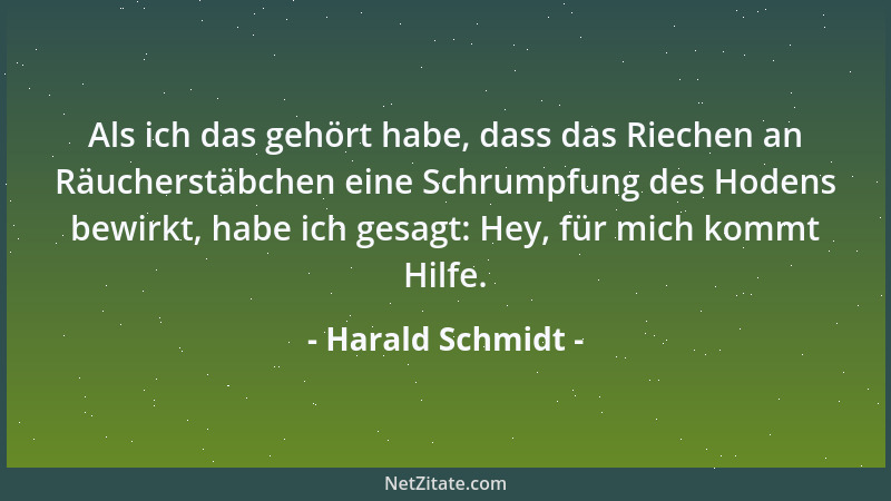 Harald Schmidt - Als ich das gehört habe, dass das Riechen an Räucherstäbchen eine Schrumpfung des Hodens bewirkt, habe ich...