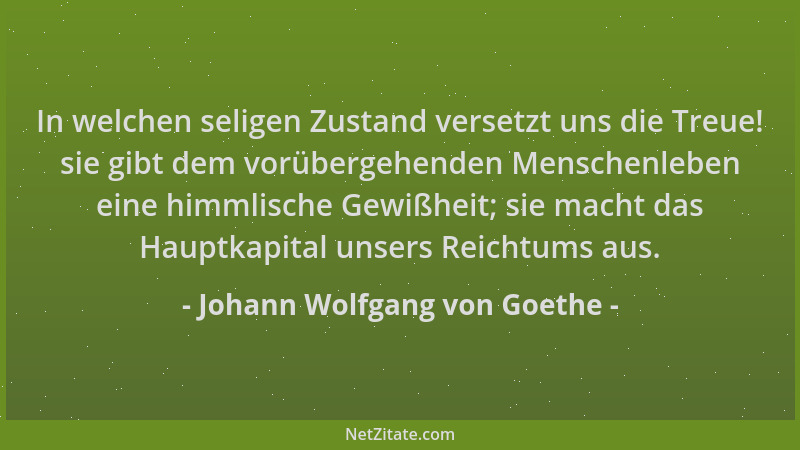 Johann Wolfgang von Goethe - In welchen seligen Zustand versetzt uns die Treue! sie gibt dem vorübergehenden Menschenleben...