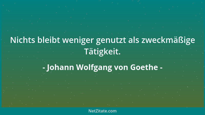Johann Wolfgang von Goethe - Nichts bleibt weniger genutzt als zweckmäßige Tätigkeit....