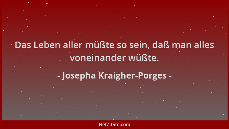 Josepha Kraigher-Porges - Das Leben aller müßte so sein, daß man alles voneinander wüßte....