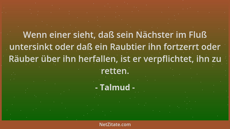 Talmud - Wenn einer sieht, daß sein Nächster im Fluß untersinkt oder daß ein Raubtier ihn fortzerrt oder Räuber über ihn he...