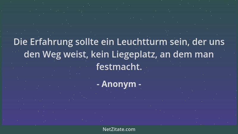 Anonym - Die Erfahrung sollte ein Leuchtturm sein, der uns den Weg weist, kein Liegeplatz, an dem man festmacht....