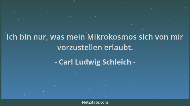Carl Ludwig Schleich - Ich bin nur, was mein Mikrokosmos sich von mir vorzustellen erlaubt....