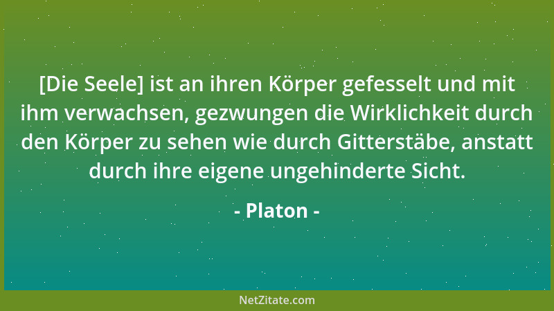 Platon - [Die Seele] ist an ihren Körper gefesselt und mit ihm verwachsen, gezwungen die Wirklichkeit durch den Körper zu s...