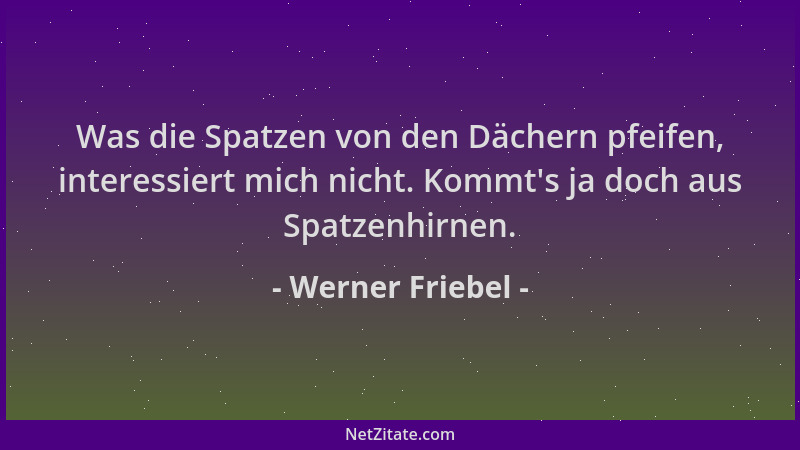 Werner Friebel - Was die Spatzen von den Dächern pfeifen, interessiert mich nicht. Kommt 's ja doch aus Spatzenhirnen....