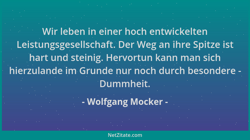Wolfgang Mocker - Wir leben in einer hoch entwickelten Leistungsgesellschaft. Der Weg an ihre Spitze ist hart und steinig....