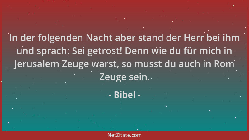 Bibel - In der folgenden Nacht aber stand der Herr bei ihm und sprach: Sei getrost! Denn wie du für mich in Jerusalem Zeuge...