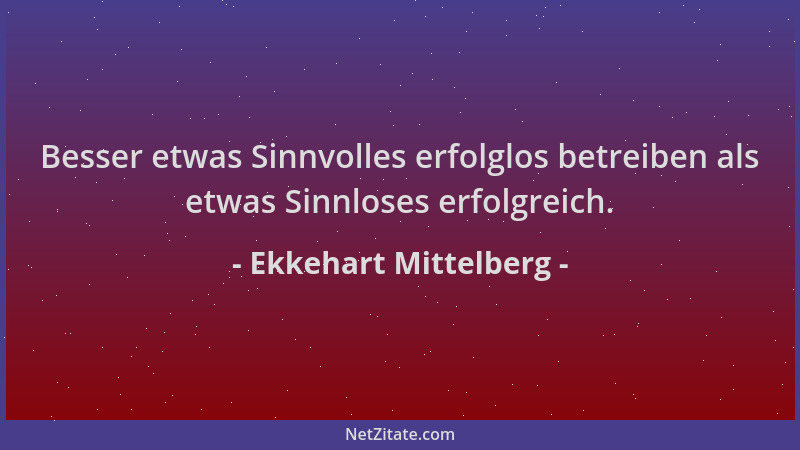 Ekkehart Mittelberg - Besser etwas Sinnvolles erfolglos betreiben als etwas Sinnloses erfolgreich....