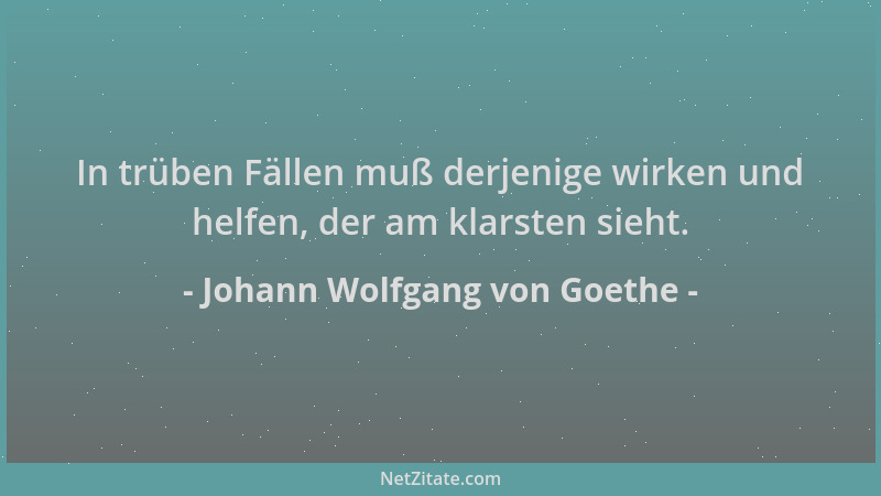Johann Wolfgang von Goethe - In trüben Fällen muß derjenige wirken und helfen, der am klarsten sieht....
