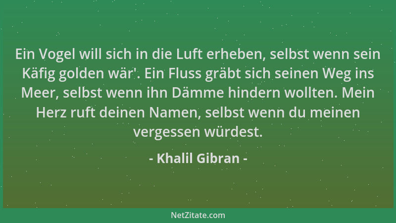 Khalil Gibran - Ein Vogel will sich in die Luft erheben, selbst wenn sein Käfig golden wär '. Ein Fluss gräbt sich seinen We...